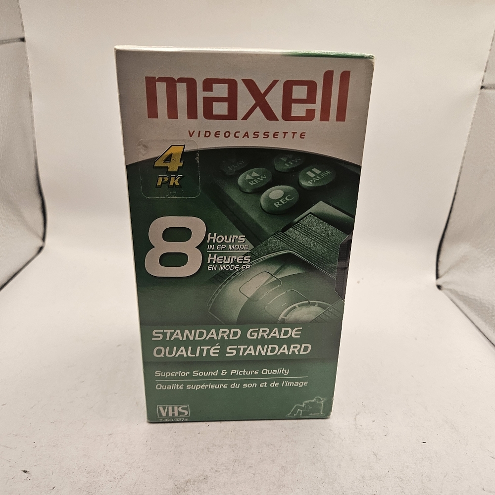 Brand New Factory Sealed 4 Pack Maxell Standard Grade T-160 VHS Tapes Sealed. 